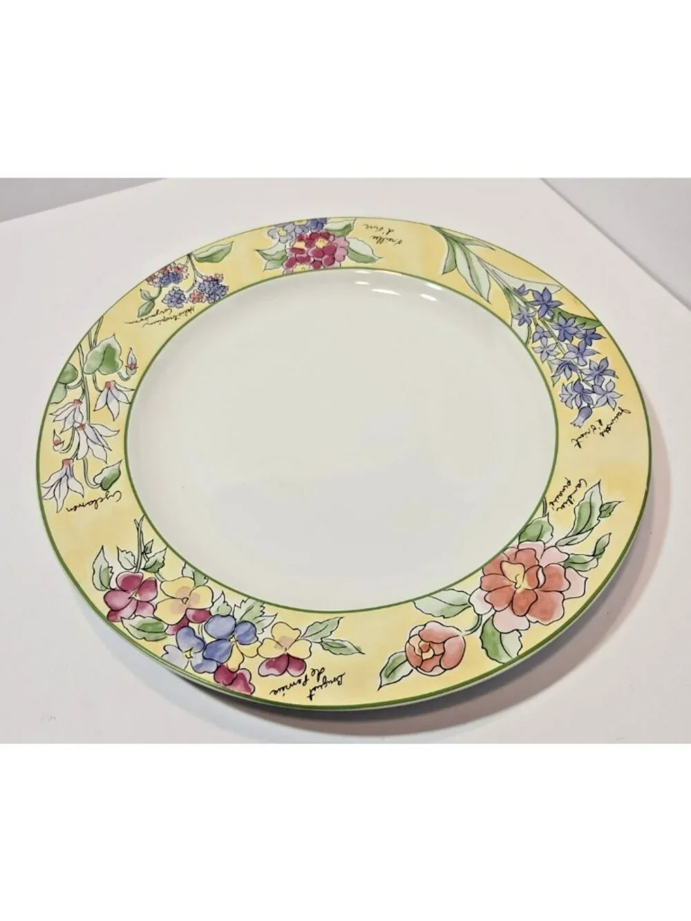 Vtg Furio Creme Brulee Stoneware Ceramic Chop Plate/Round Platter NOS Botanical